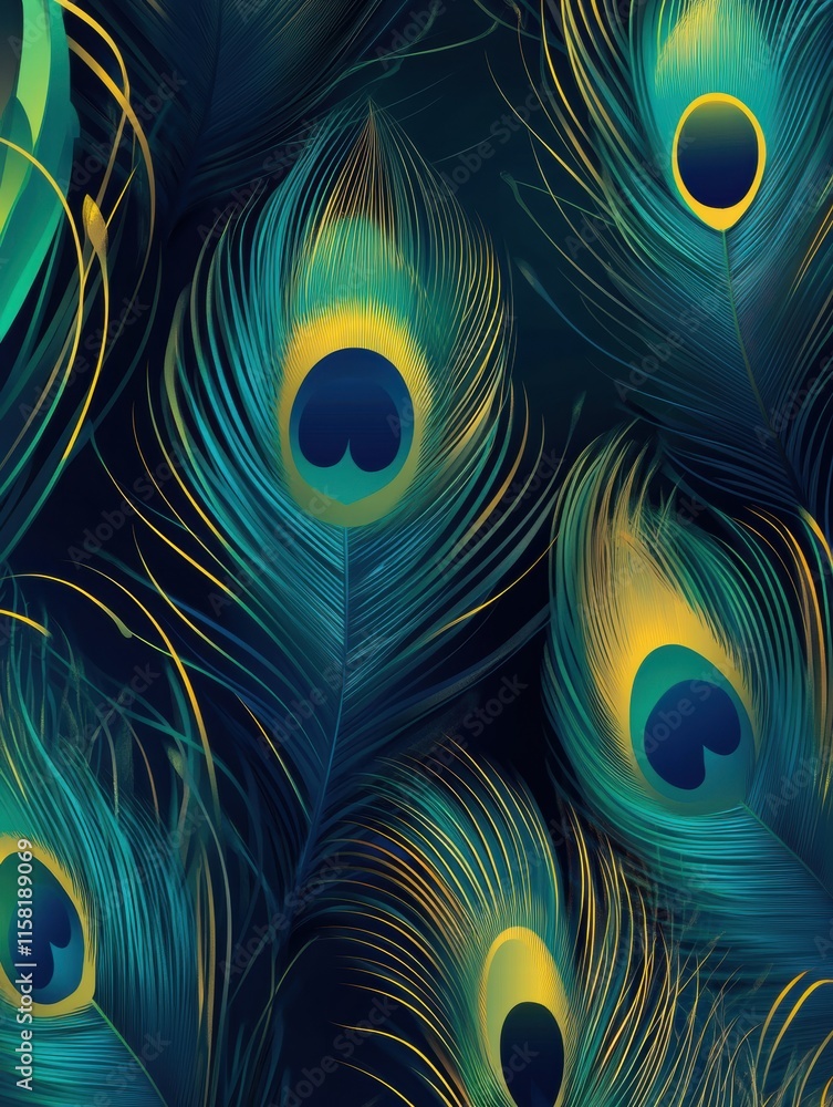 Leinwandbilder stunning pattern of vibrant peacock feathers with rich colors and ample space for personalized text 