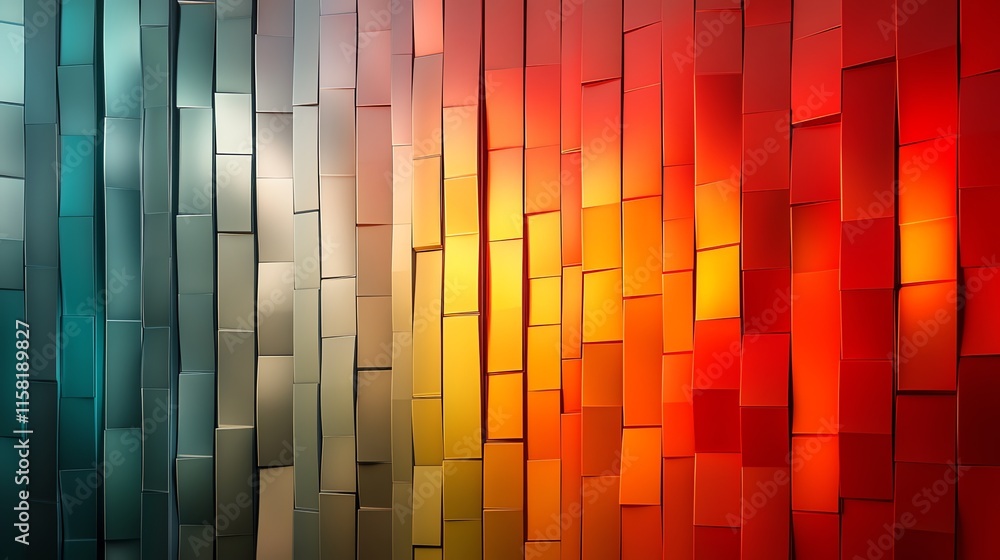 Poster Abstract colorful wall made of rectangular panels in gradient hues.