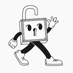 Square Padlock Mascot Walking in Sneakers