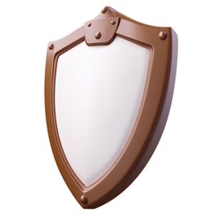 3D shield icon in white and brown gradient, featuring a smooth, shiny, and cute cartoon style with clay texture. Isometric view, designed using Blender and C4D, with high-definition and high-detail 