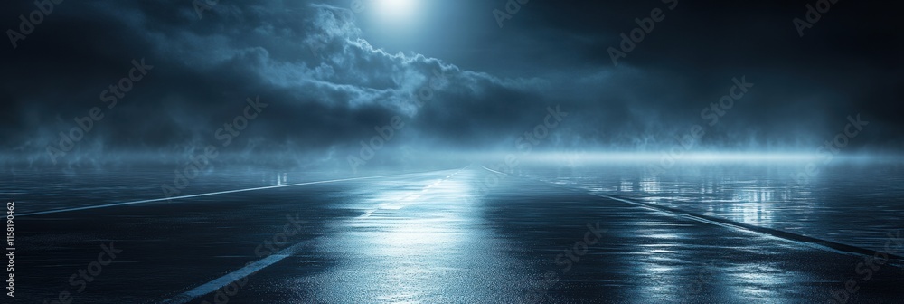 Aufkleber bright streaks of car lights on a wet night road create a dramatic atmosphere with ample copy space 