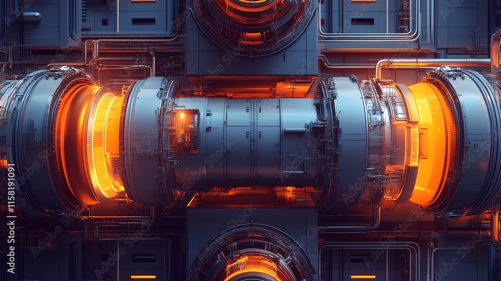 Aufkleber A futuristic machinery component with glowing elements, suggesting advanced technology.