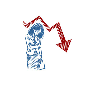Frustate Businesswoman hand drawn sketch vector