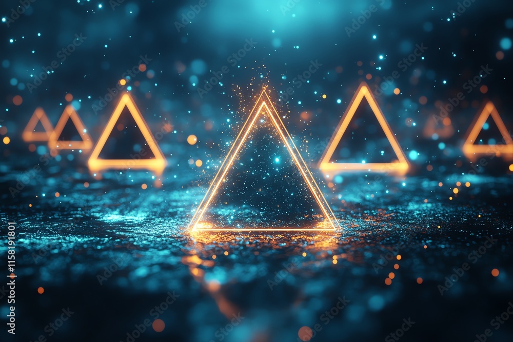 Aufkleber A digital scene featuring glowing triangles on a shimmering surface, creating a futuristic vibe.