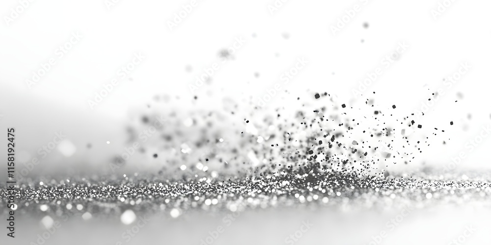 Poster abstract image of shimmering particles in motion against a light background.