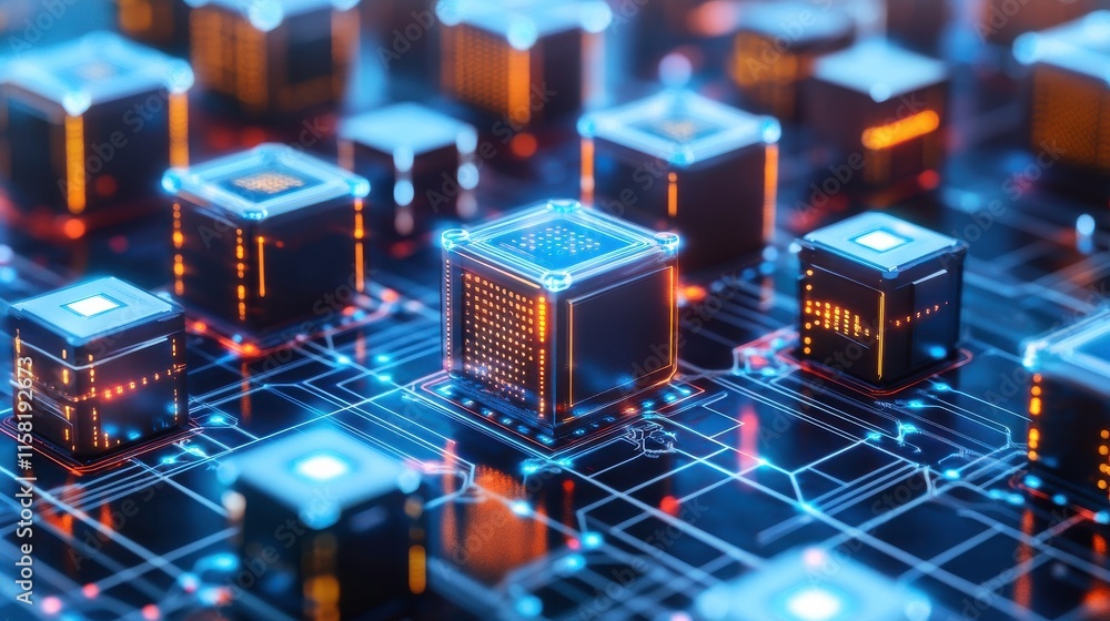 Poster Futuristic Computing Chips in Abstract Tech Background