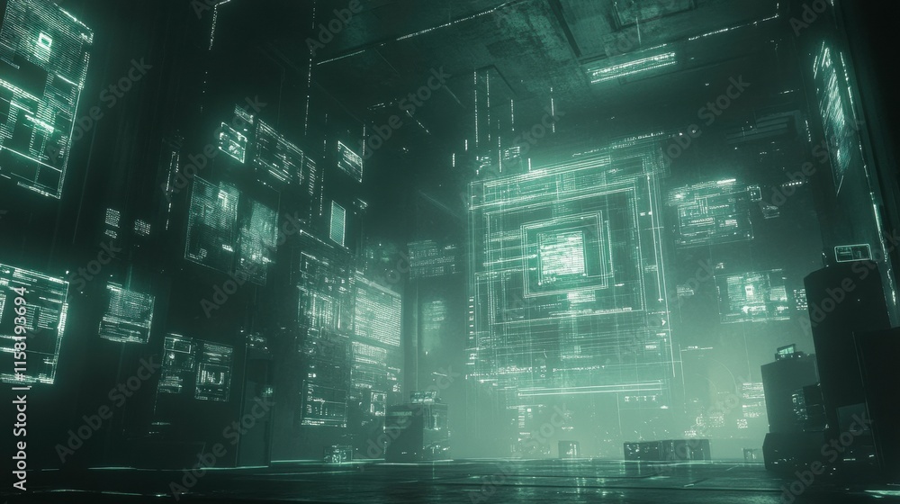 Poster futuristic software development environment with ambient light