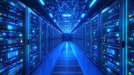 Futuristic Server Room with LED Lighting Effects