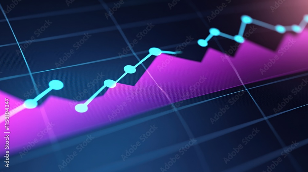 Poster abstract data visualization concept with trend line on dark background