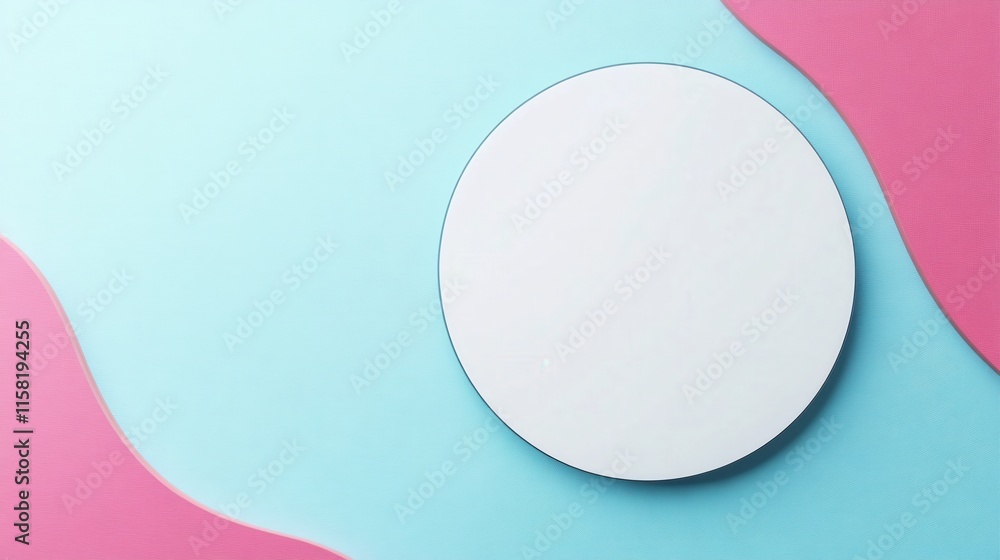 Poster minimalist display surface with soft color waves in pink and blue background