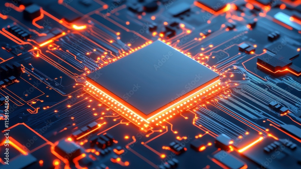 Poster high definition microchip layers on dark surface