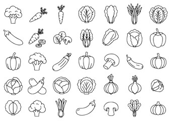 Vector web outline icons set of vegetables 