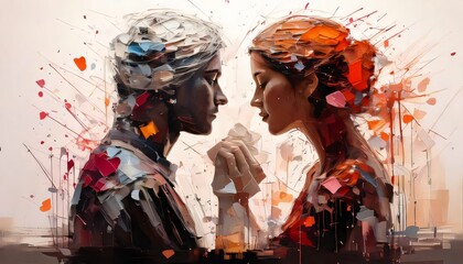 silhouette couple valentine paint splash illustration
