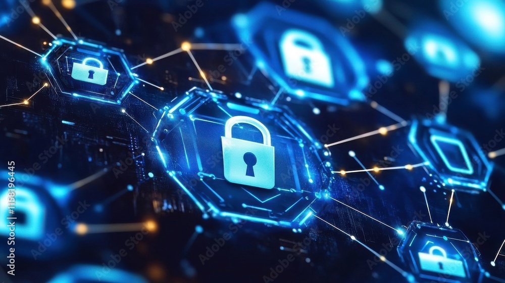 Poster intense cybersecurity visual with animated firewalls