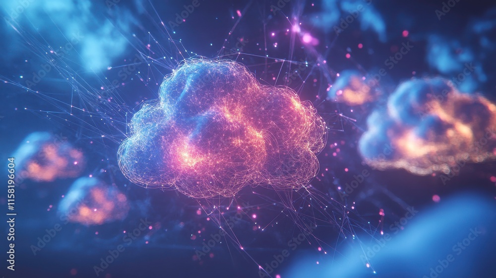 Poster interactive cloud environment with soft light animations