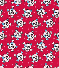 Seamless Funky Skull With Heart For Paper Gift Wrap And Fabric Print