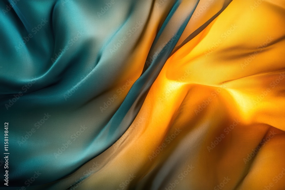 Poster Luxurious silk fabric draped elegantly showcasing vibrant colors and soft textures with ample space for text. Generative AI