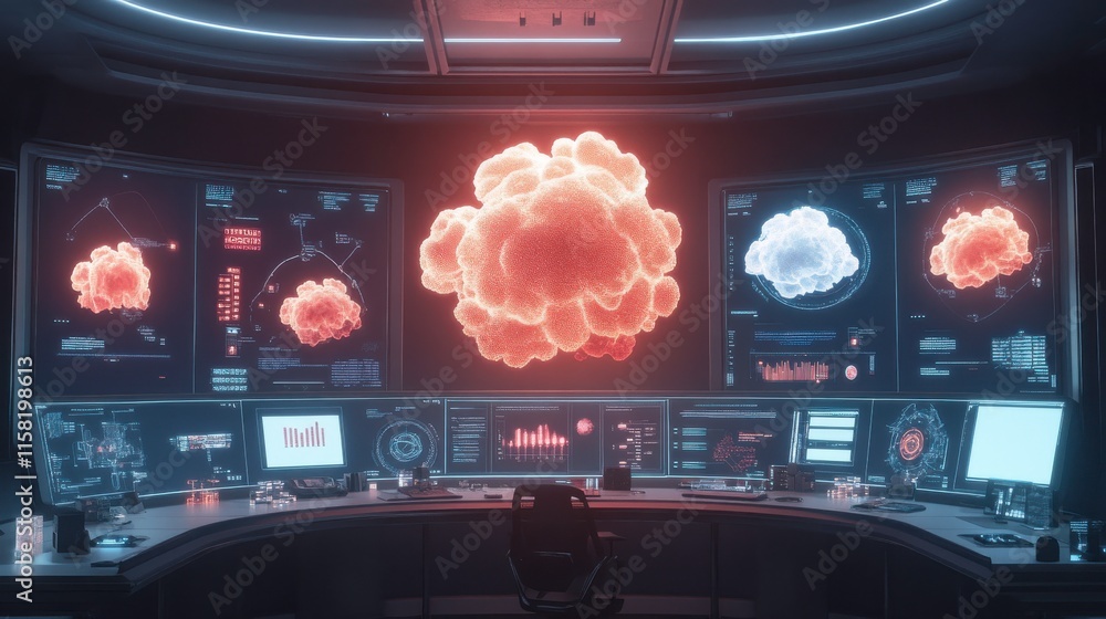 Poster modern cloud technology interface with visual elements