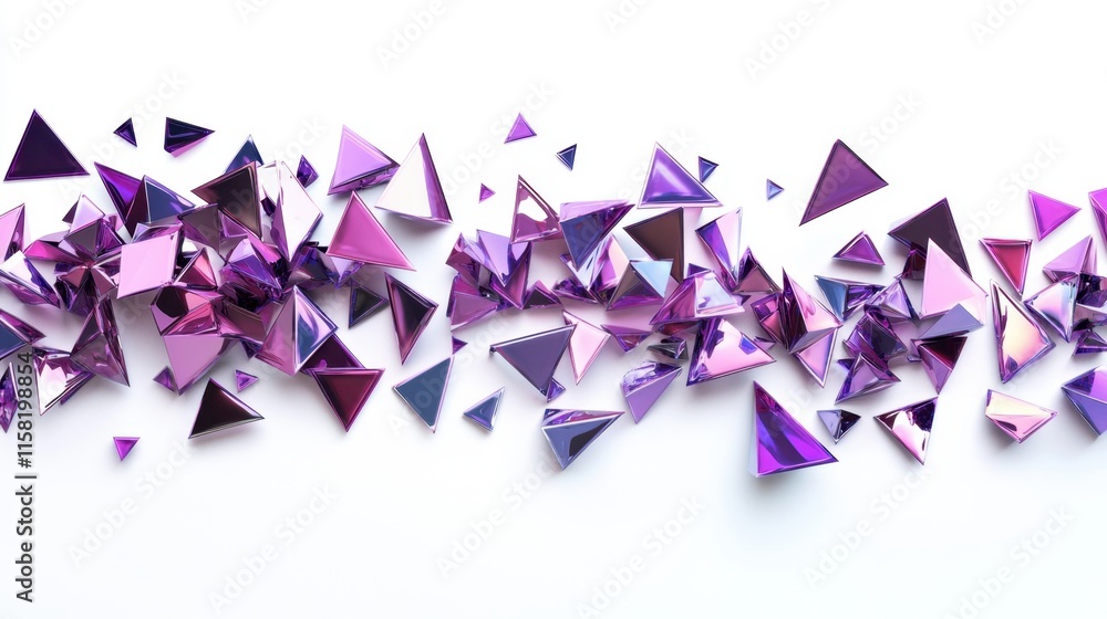 Fototapete Abstract Purple Geometric Shapes 3D Rendering:  A Dynamic Composition of Shimmering Triangles and Polygons