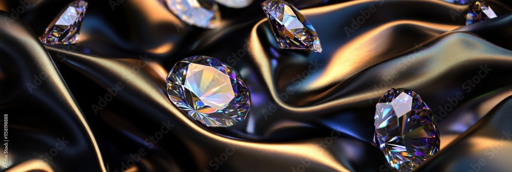 Fototapete Sparkling large diamonds on a dark satin surface with ample copy space for text and design elements. Generative AI