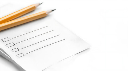 Naklejka premium Empty checklist with pencils on white background, ideal for organization