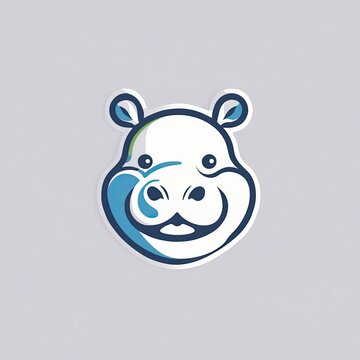 Whimsical modern and minimalist hippo head isolated in white background 