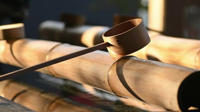 Hishaku or Japanese bamboo ladle used at Shinto shrines and temples