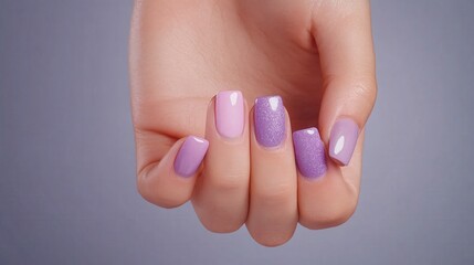 Elegant Purple Nail Art Design on Hand with Beautiful Finish and Shine