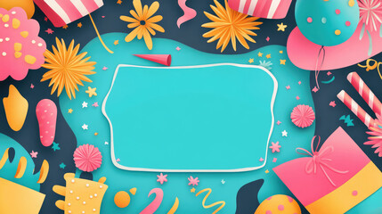 A colorful background with a blue square in the middle