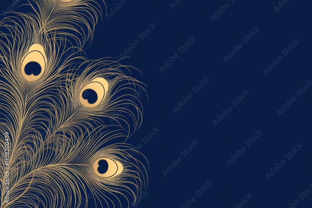 Leinwandbilder Elegant line art design featuring peacock feathers against a solid background for creative mock up purposes. Generative AI