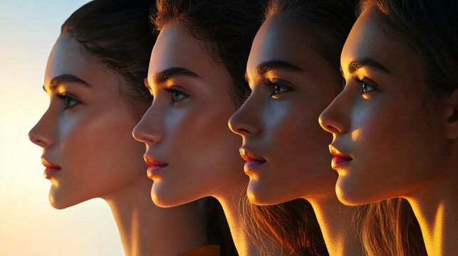 multiple face profiles merged into abstract pattern
