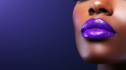 Obraz premium Vibrant Purple Lipstick on Glossy Lips Against a Soft Gradient Background