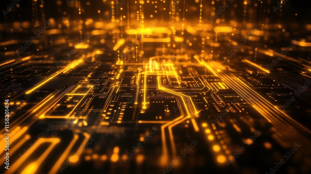 Poster radiant quantum chips with animated qubits background