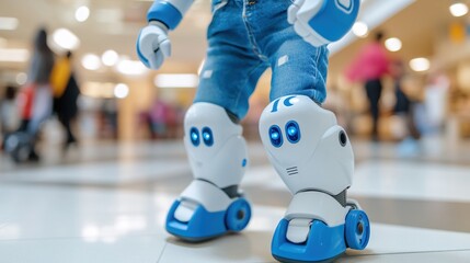 Fototapeta premium Child-Friendly Robot with Blue Accents in a Shopping Mall Environment