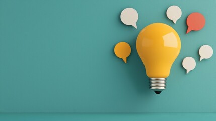 Light bulb generating innovative ideas and speech bubbles symbolizing brainstorming