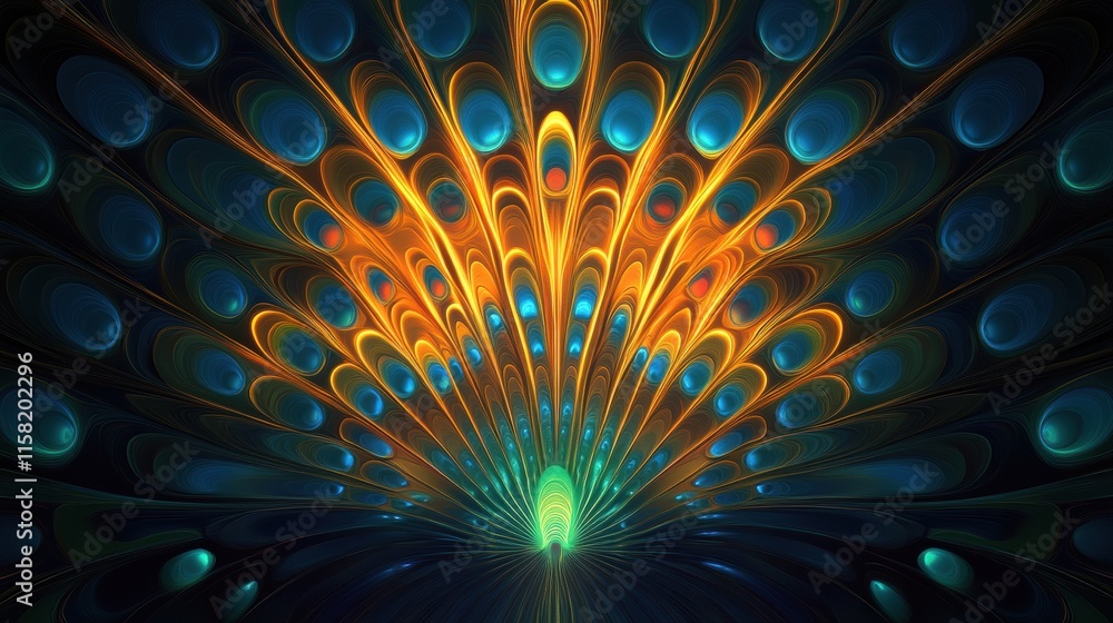Leinwandbilder vibrant fan like display of peacock tail feathers showcasing colorful patterns in a striking design.