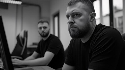 Fototapeta premium Focused Men Working Together in a Modern Office Environment