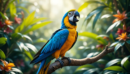 Obraz premium The blue and yellow parrot.