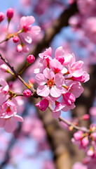 Fototapeta premium cherry blossom in the spring, isometry, with white tones