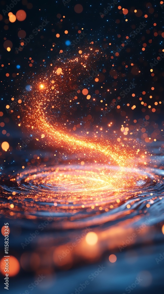 Poster a swirling stream of glowing particles creates a mesmerizing effect on a water surface.