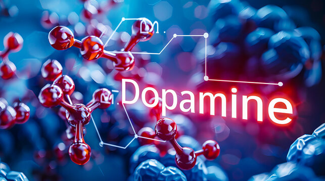 A 3D illustration of dopamine molecules, representing neuroscience, emotions, and chemical processes in the brain.