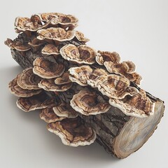 Lingzhi mushroom on a stump isolated on white background.