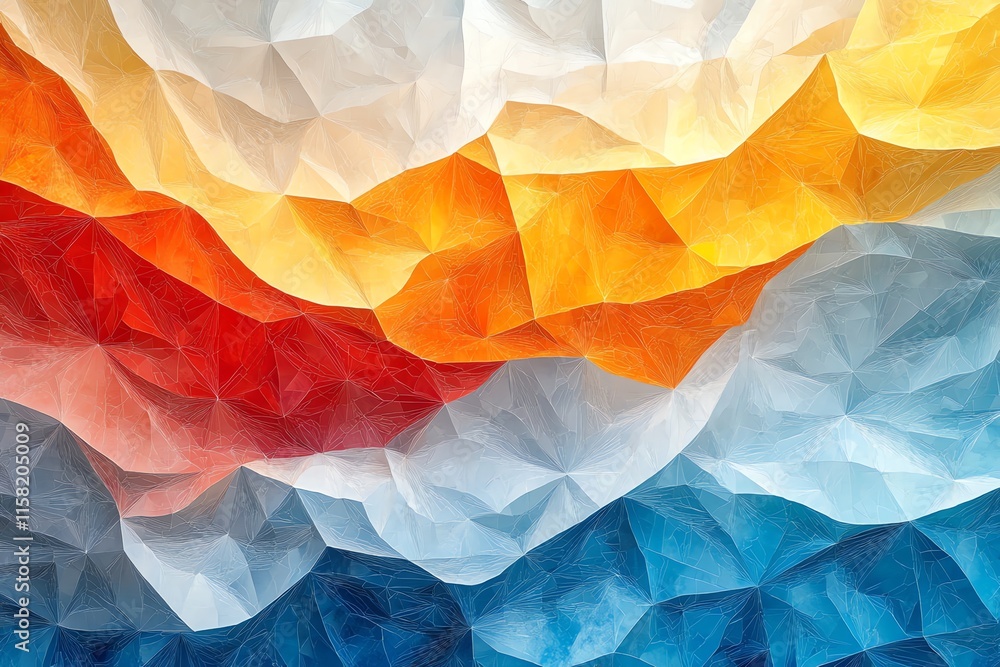 Poster Abstract geometric pattern with vibrant colors resembling a wave-like design.