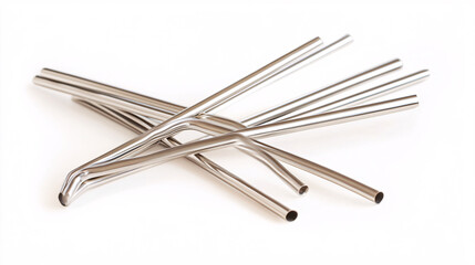 Reusable Straws Set for Sustainable Drinking - Isolated on White Background