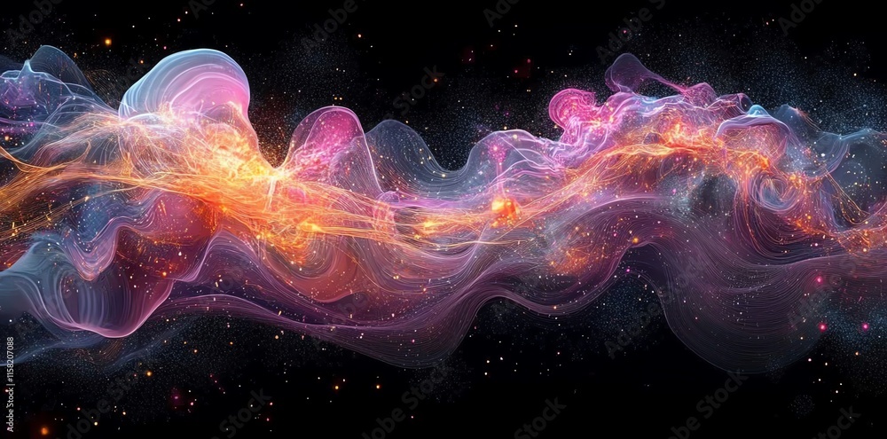 Poster abstract cosmic swirl of vibrant colors and light, evoking a sense of wonder and exploration.