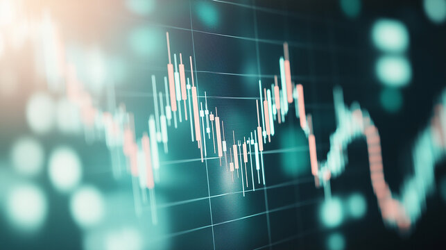 Stock Market Volatility: A close-up of a financial chart, displaying fluctuations in stock prices. The dynamic lines and bokeh background evoke the unpredictable nature of the market.