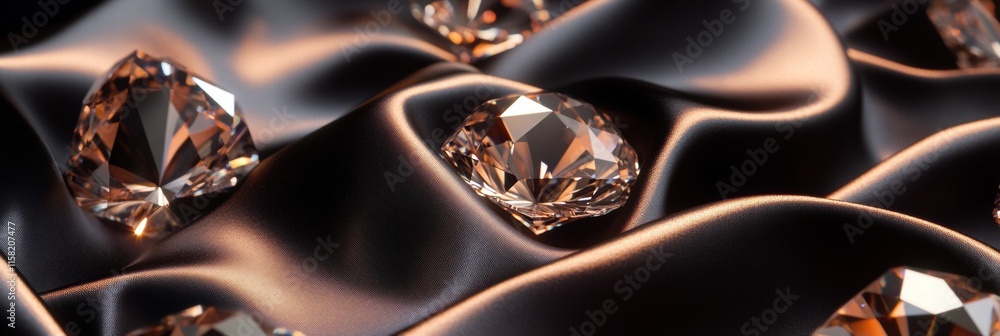 Leinwandbilder Large sparkling diamonds on silky fabric creating an elegant and luxurious display with ample space for creative text. Generative AI