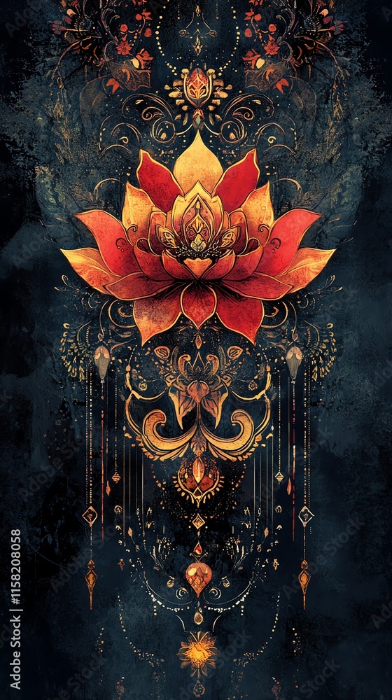 Poster A vibrant lotus flower design with intricate patterns and decorative elements.