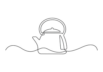 Continuous one line drawing kettle. Tea or coffee drinks concept. Vector illustration