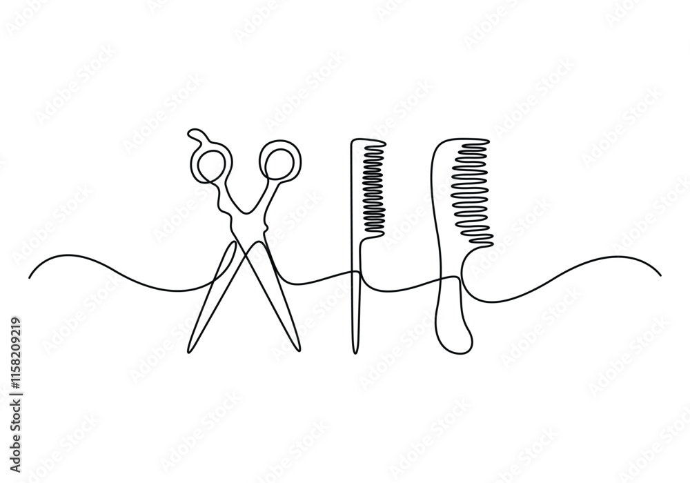 Aufkleber scissors and comb business icon continuous line vector illustration